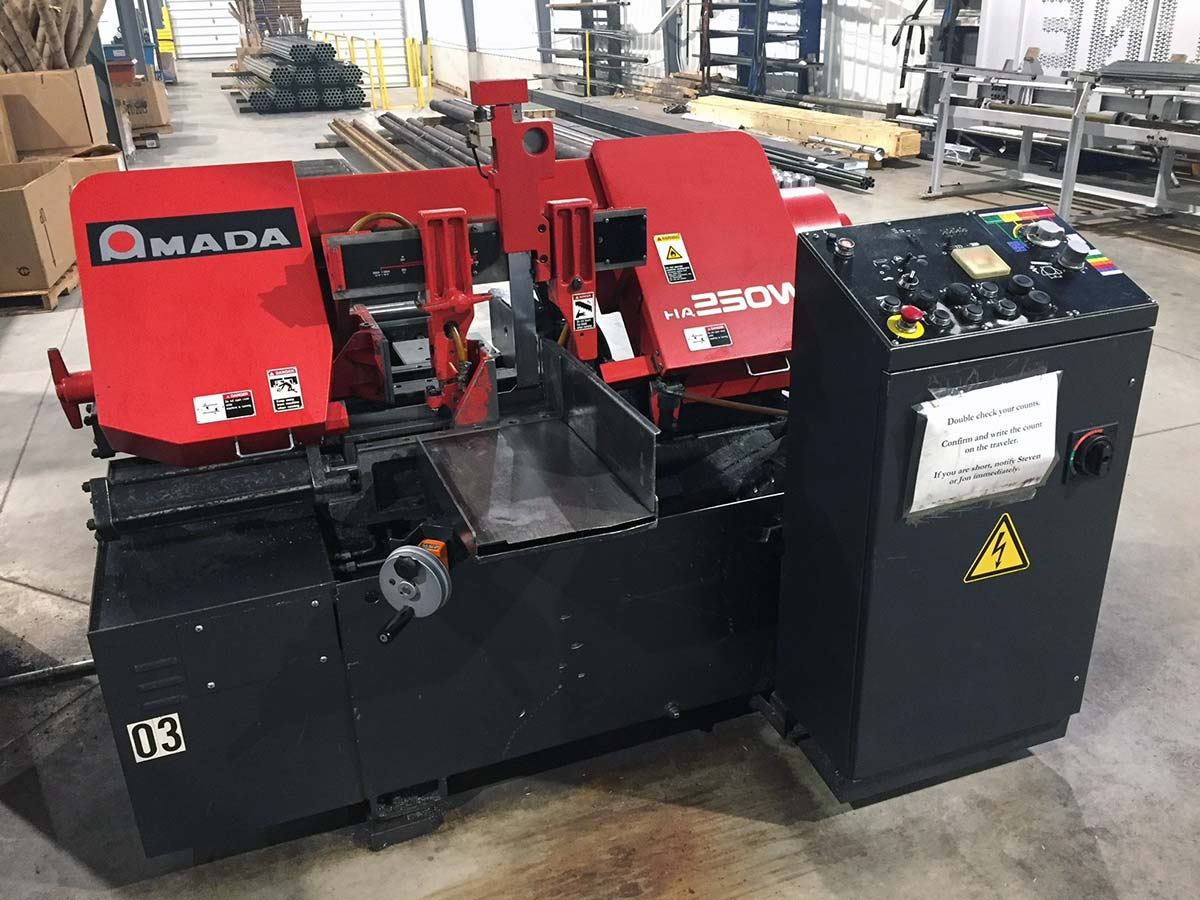 Amada HA250W horizontal band saws material cutting high volume CNC production Wisconsin